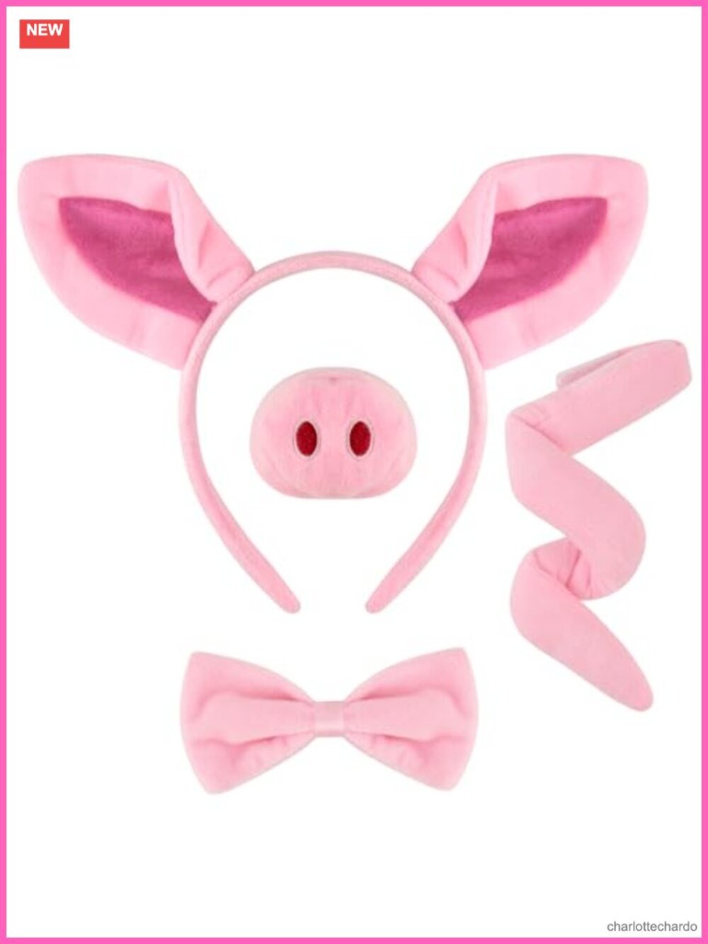 Pig Costume Accessory Set Ears Headband Nose Bow Tie Tail Halloween Cosplay